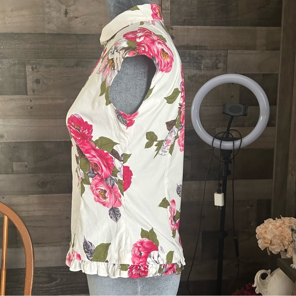 Floral Women's Top - Pink and White - Picture 3 of 8